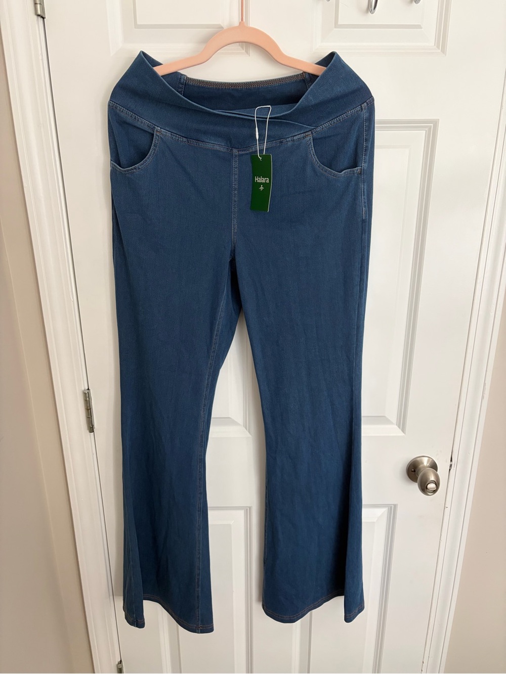 Halara Flex High Waisted Crossover InstantCool Flare Bellbottom Denim TALL LARGE - Picture 6 of 7